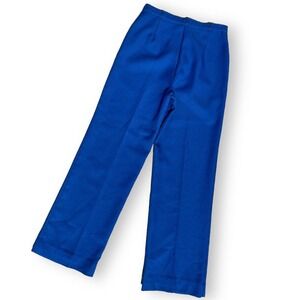Vintage 70s Mens Kaki Roberts Blue Polyester Pants Bold Colorful Unisex Pleated